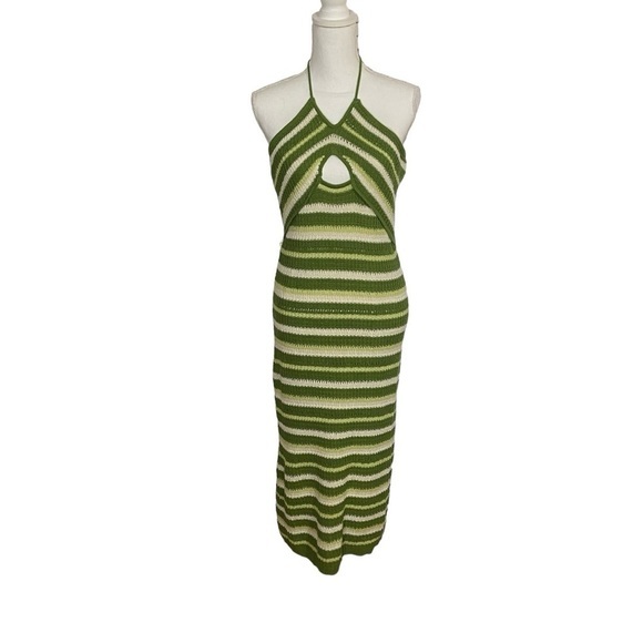 Sincerely Jules Cream & Green Striped Knit‎ Halter Maxi Dress - Picture 4 of 7